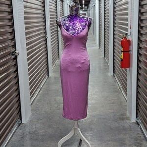 Charmed Hearts Y2K Sexy Shimmery Purple Spaghetti Strap Midi Dress Back Cut Out